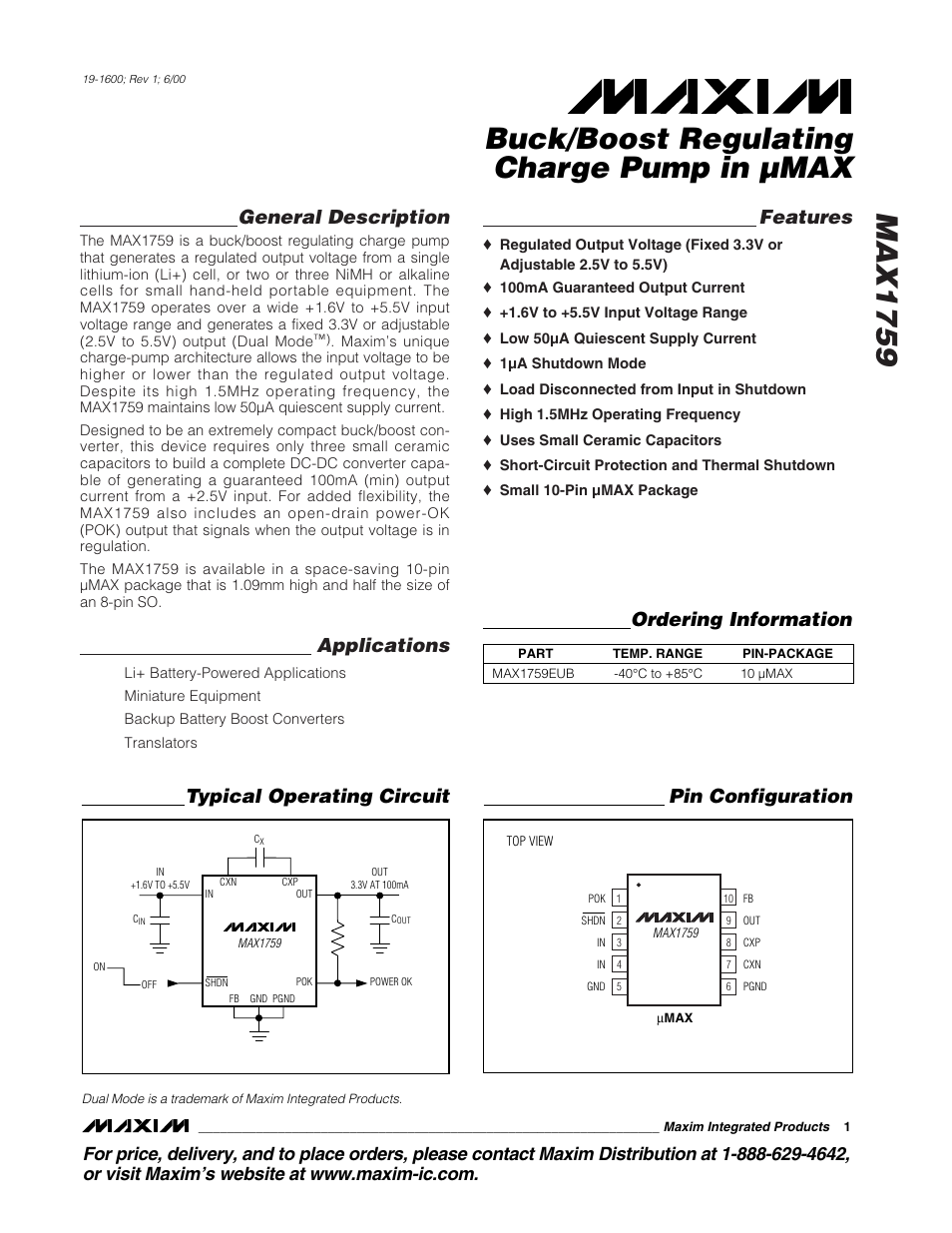 Rainbow Electronics MAX1759 User Manual | 10 pages