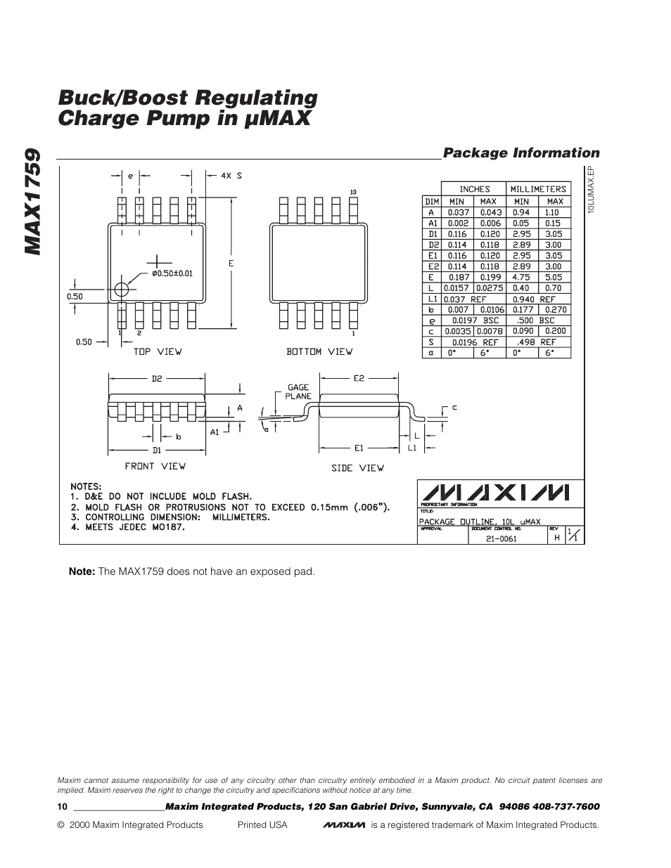 Max1759 buck/boost regulating charge pump in µmax | Rainbow Electronics MAX1759 User Manual | Page 10 / 10