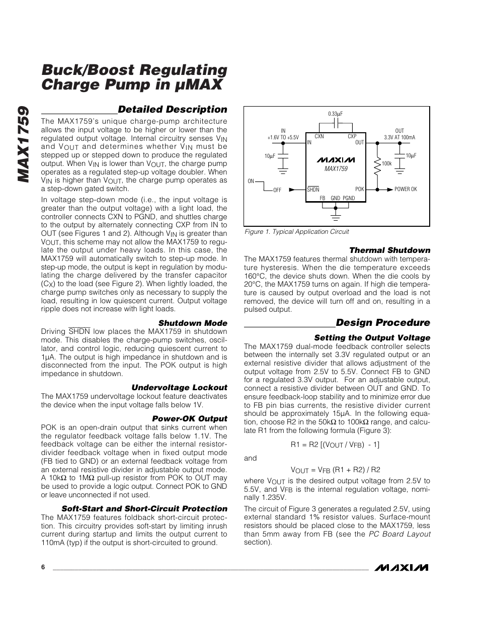 Max1759 buck/boost regulating charge pump in µmax, Detailed description, Design procedure | Rainbow Electronics MAX1759 User Manual | Page 6 / 10