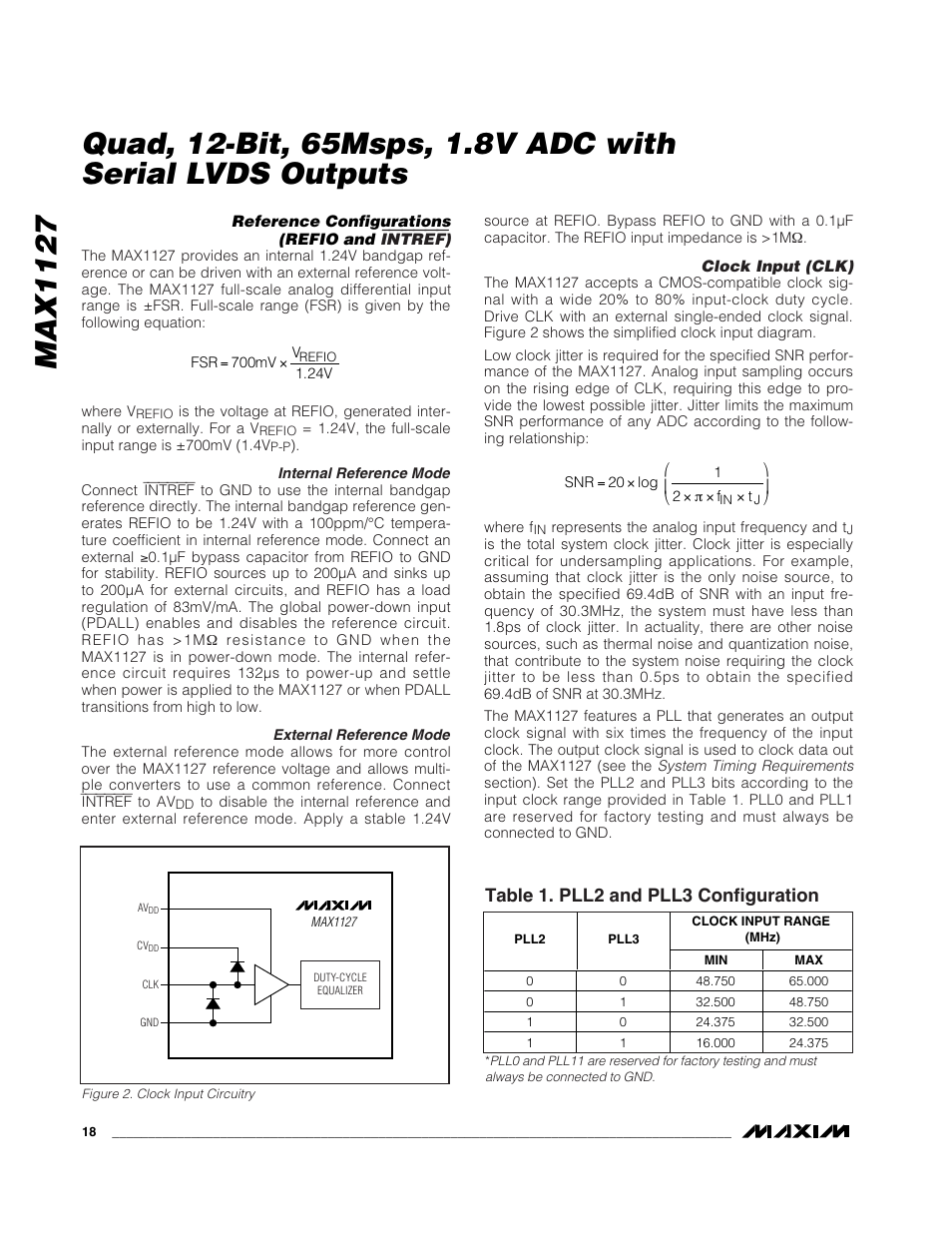 Table 1. pll2 and pll3 configuration | Rainbow Electronics MAX1127 User Manual | Page 18 / 25