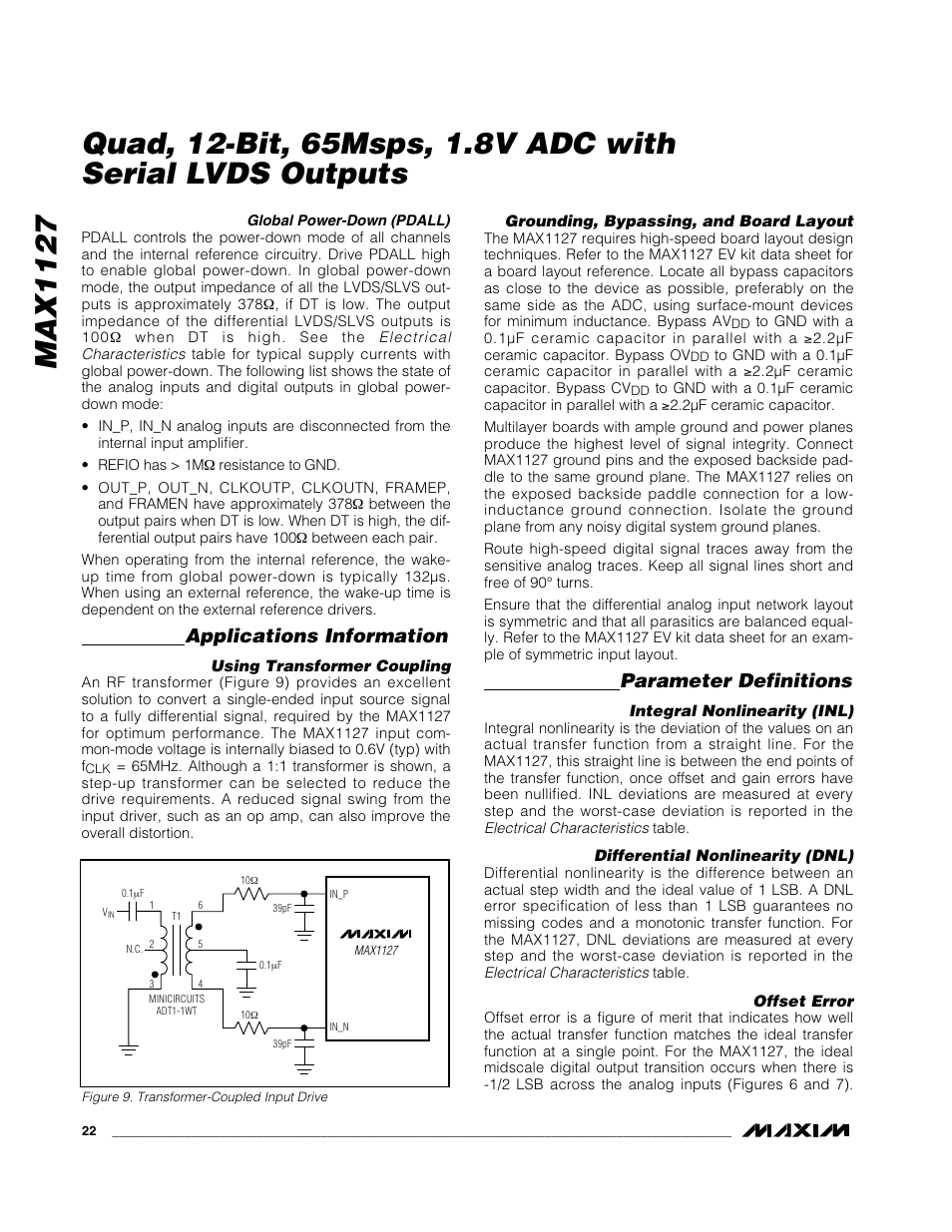 Applications information, Parameter definitions | Rainbow Electronics MAX1127 User Manual | Page 22 / 25