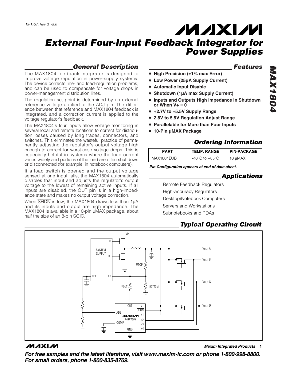 Rainbow Electronics MAX1804 User Manual | 11 pages