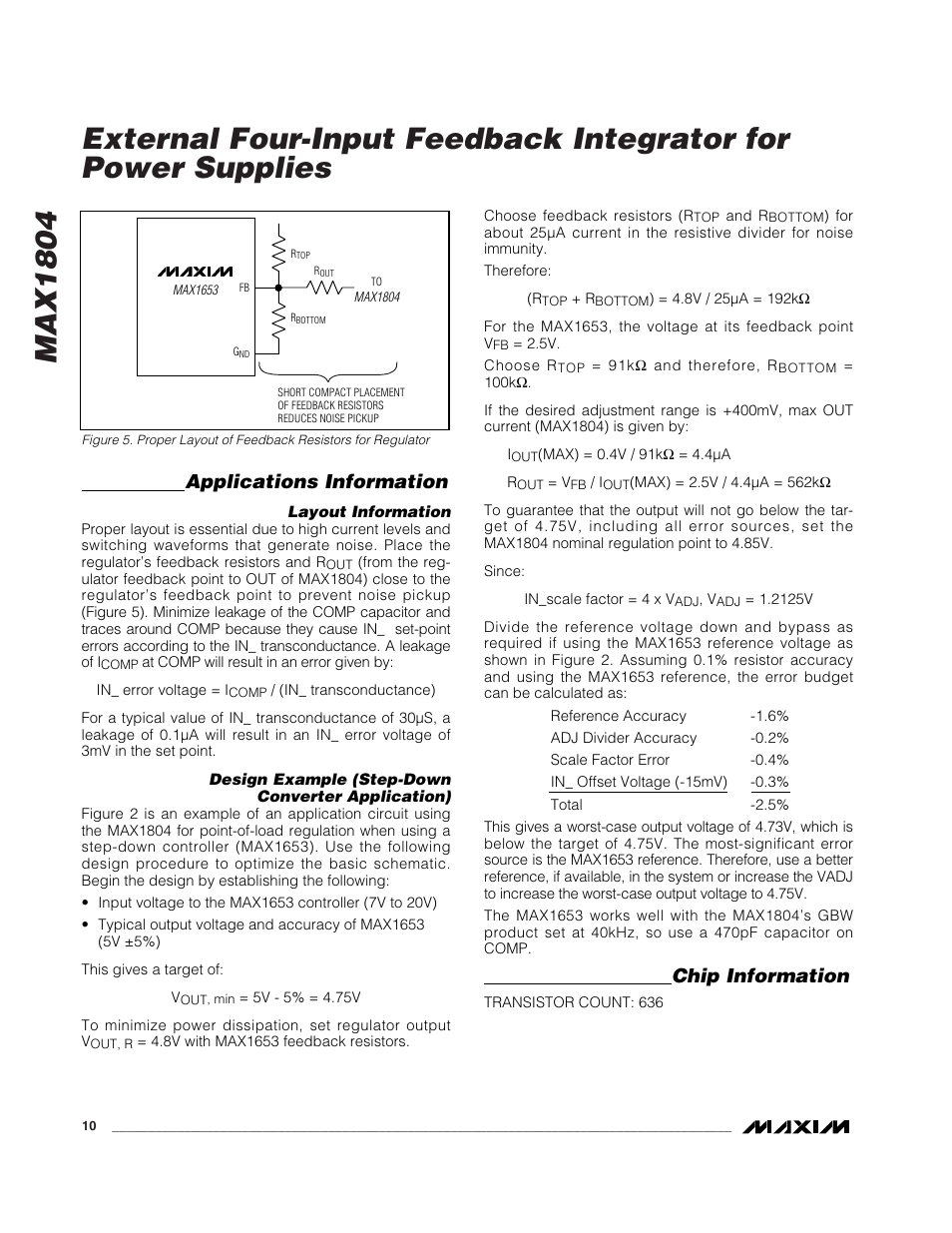 Applications information, Chip information | Rainbow Electronics MAX1804 User Manual | Page 10 / 11