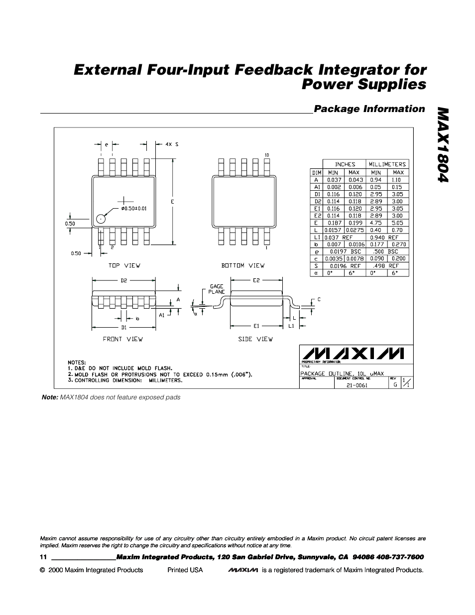 Package information | Rainbow Electronics MAX1804 User Manual | Page 11 / 11