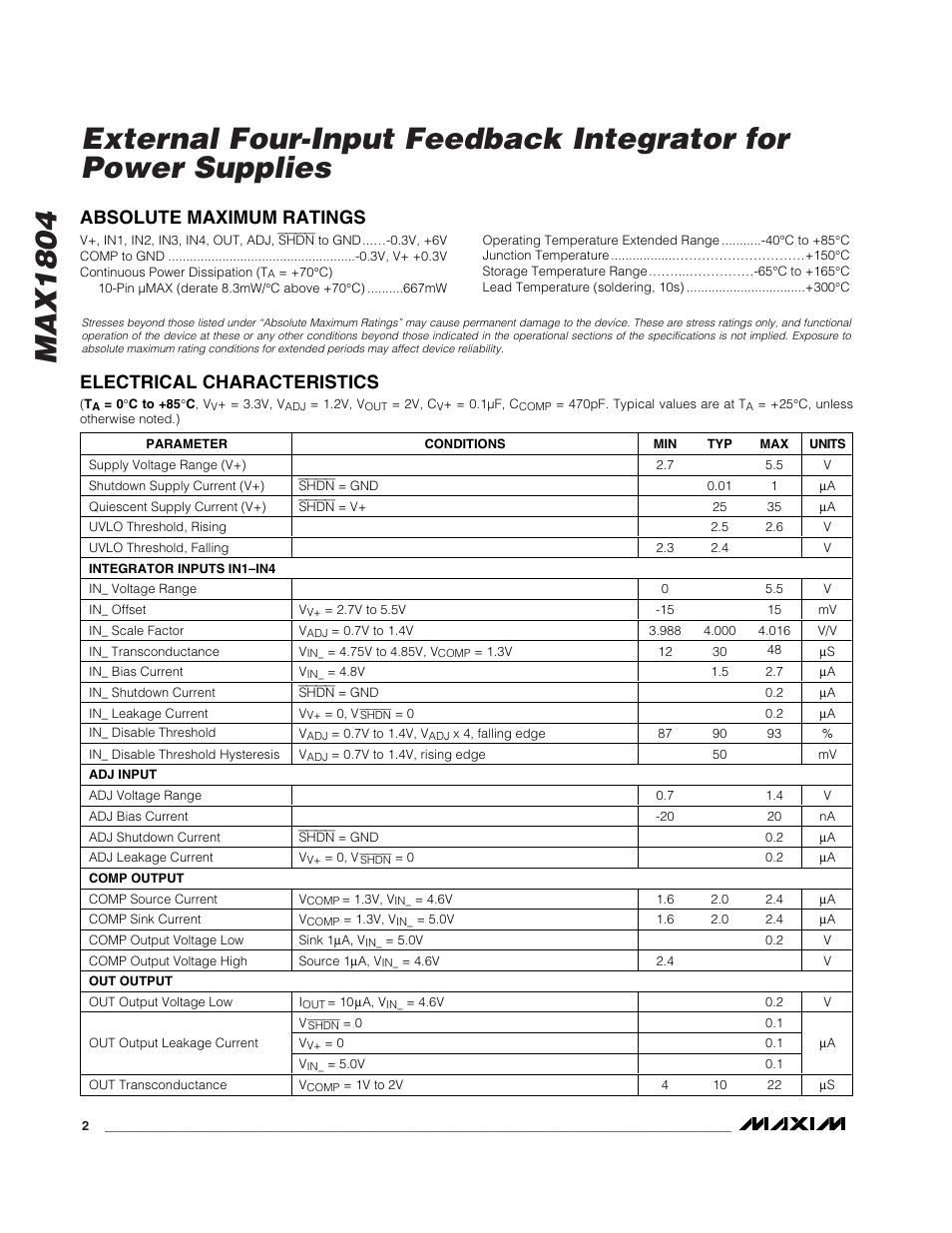 Rainbow Electronics MAX1804 User Manual | Page 2 / 11