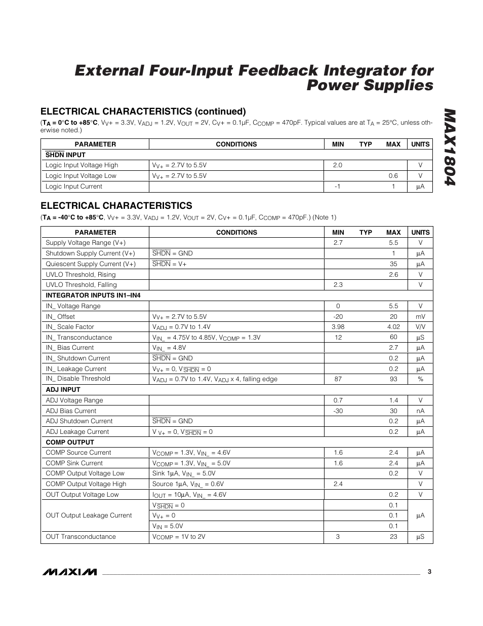 Electrical characteristics (continued), Electrical characteristics | Rainbow Electronics MAX1804 User Manual | Page 3 / 11