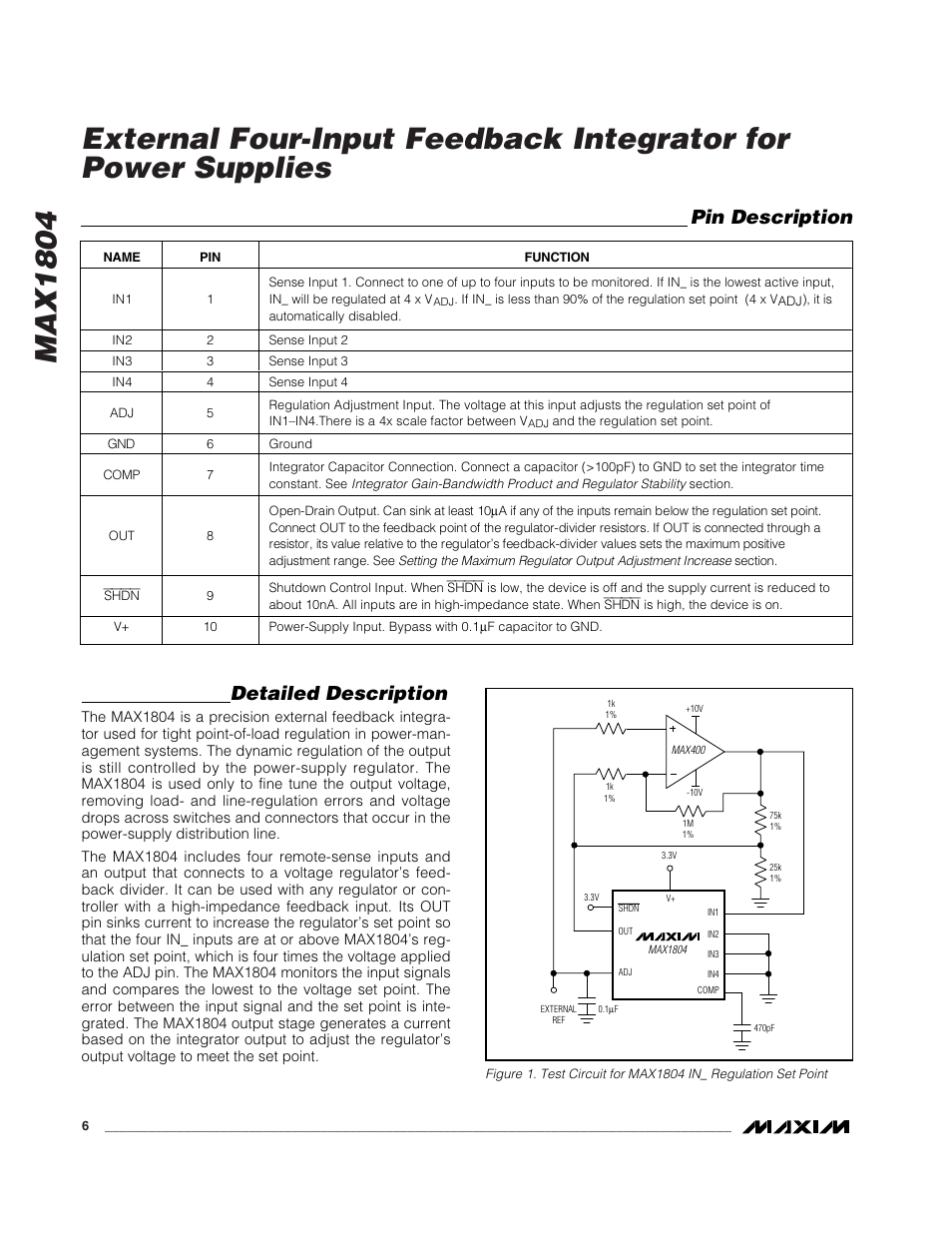 Detailed description, Pin description | Rainbow Electronics MAX1804 User Manual | Page 6 / 11