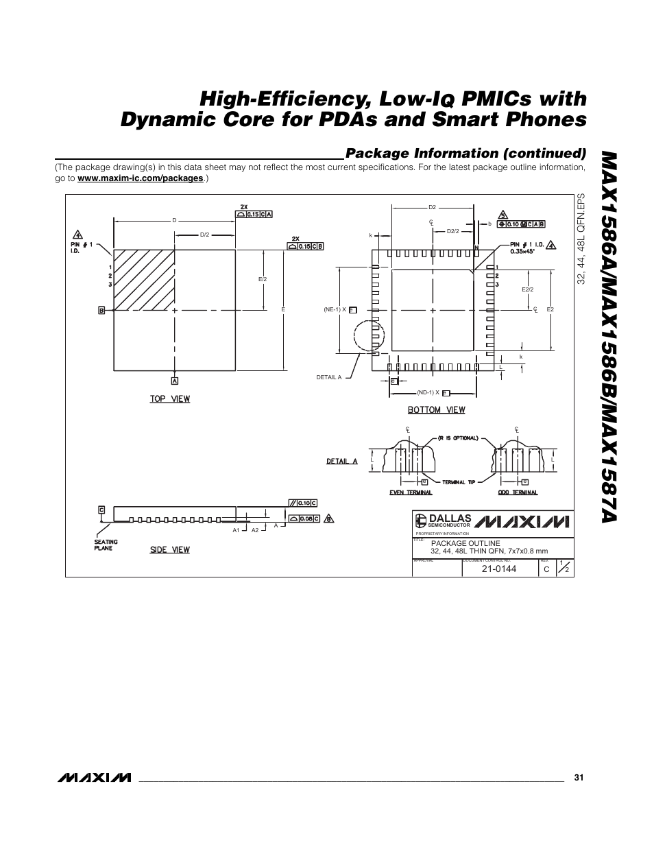 Pmics with dynamic core for pdas and smart phones, Package information (continued), Dallas | Rainbow Electronics MAX1587A User Manual | Page 31 / 32
