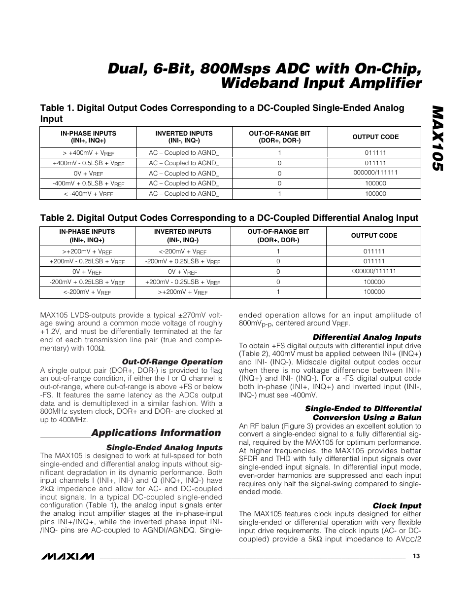 Applications information | Rainbow Electronics MAX105 User Manual | Page 13 / 21