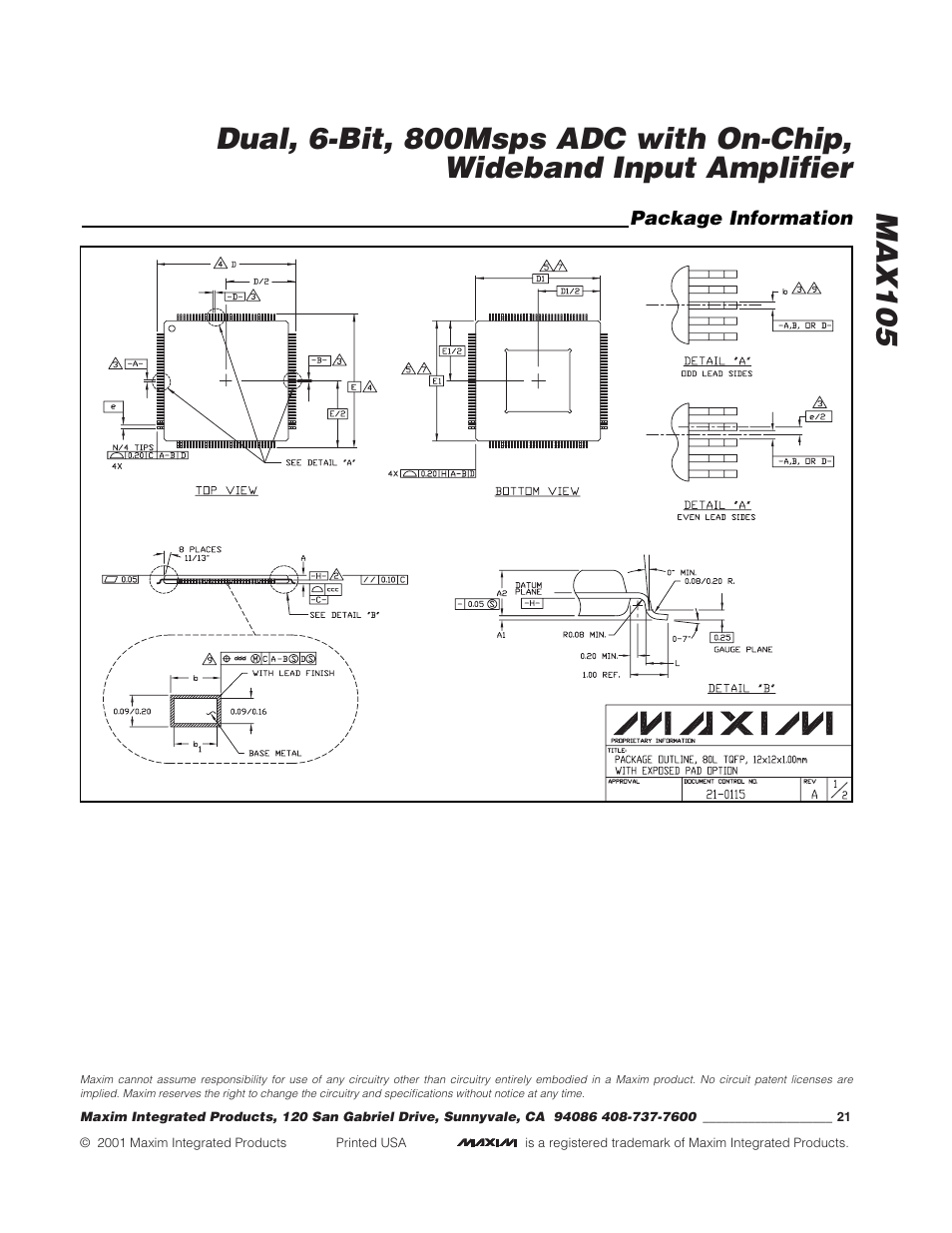 Rainbow Electronics MAX105 User Manual | Page 21 / 21