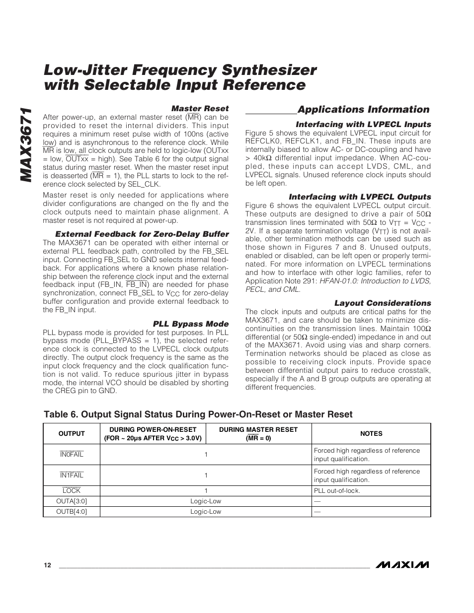 Max3671, Applications information | Rainbow Electronics MAX3671 User Manual | Page 12 / 16