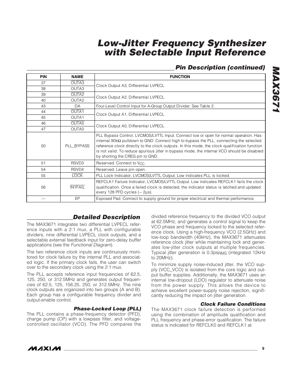 Pin description (continued) detailed description | Rainbow Electronics MAX3671 User Manual | Page 9 / 16