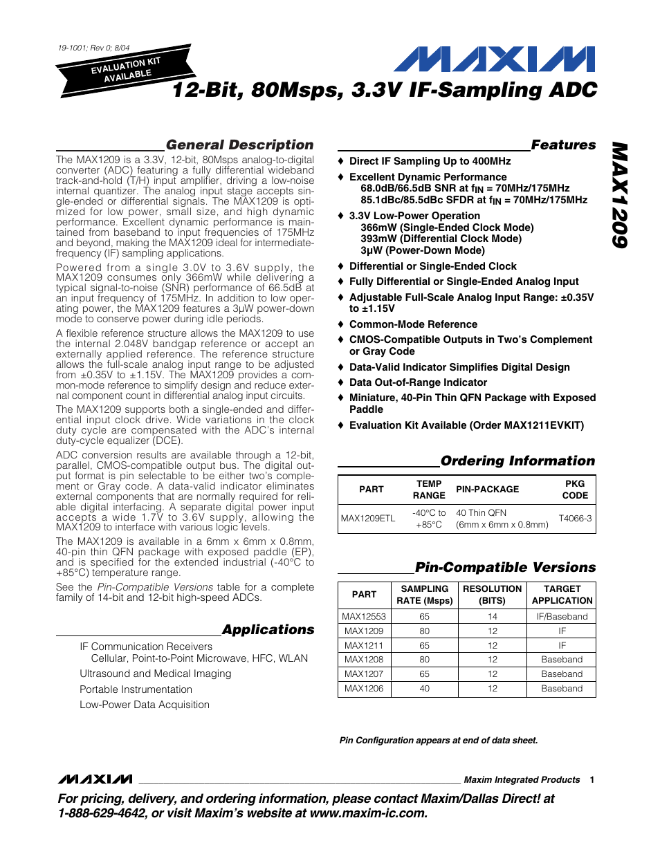 Rainbow Electronics MAX1209 User Manual | 27 pages