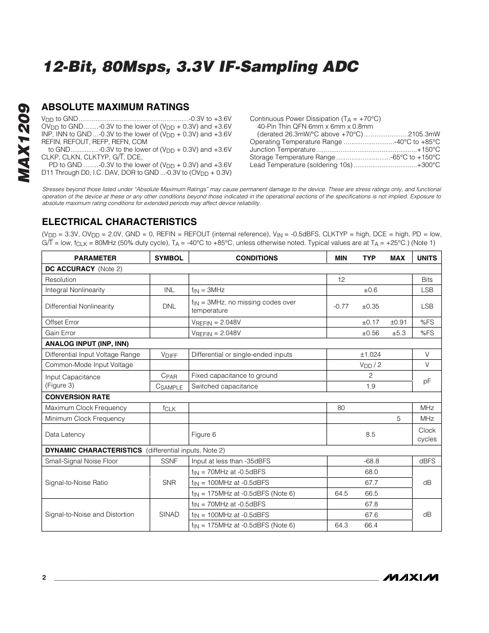 Rainbow Electronics MAX1209 User Manual | Page 2 / 27