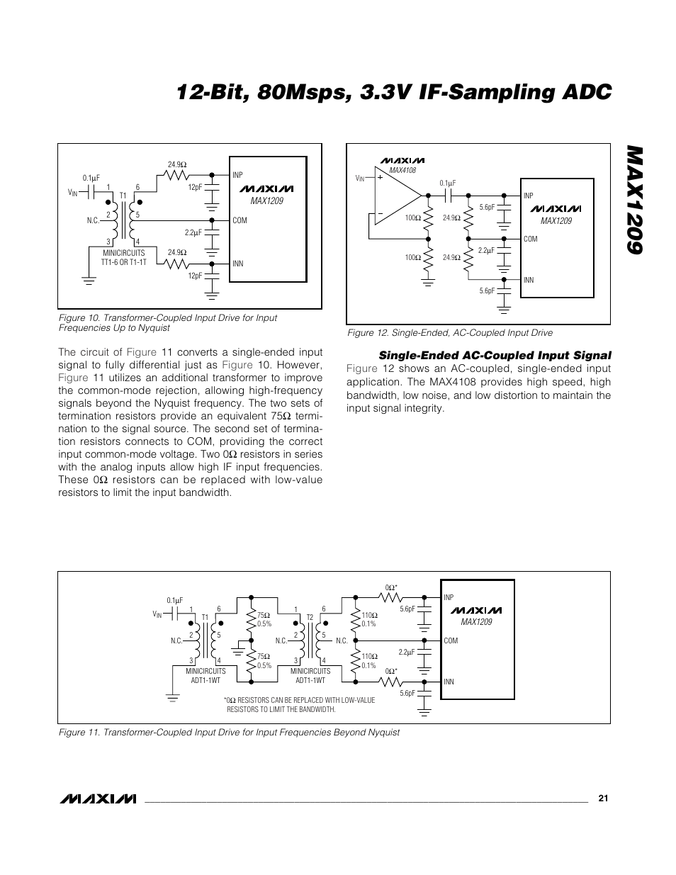 Single-ended ac-coupled input signal | Rainbow Electronics MAX1209 User Manual | Page 21 / 27