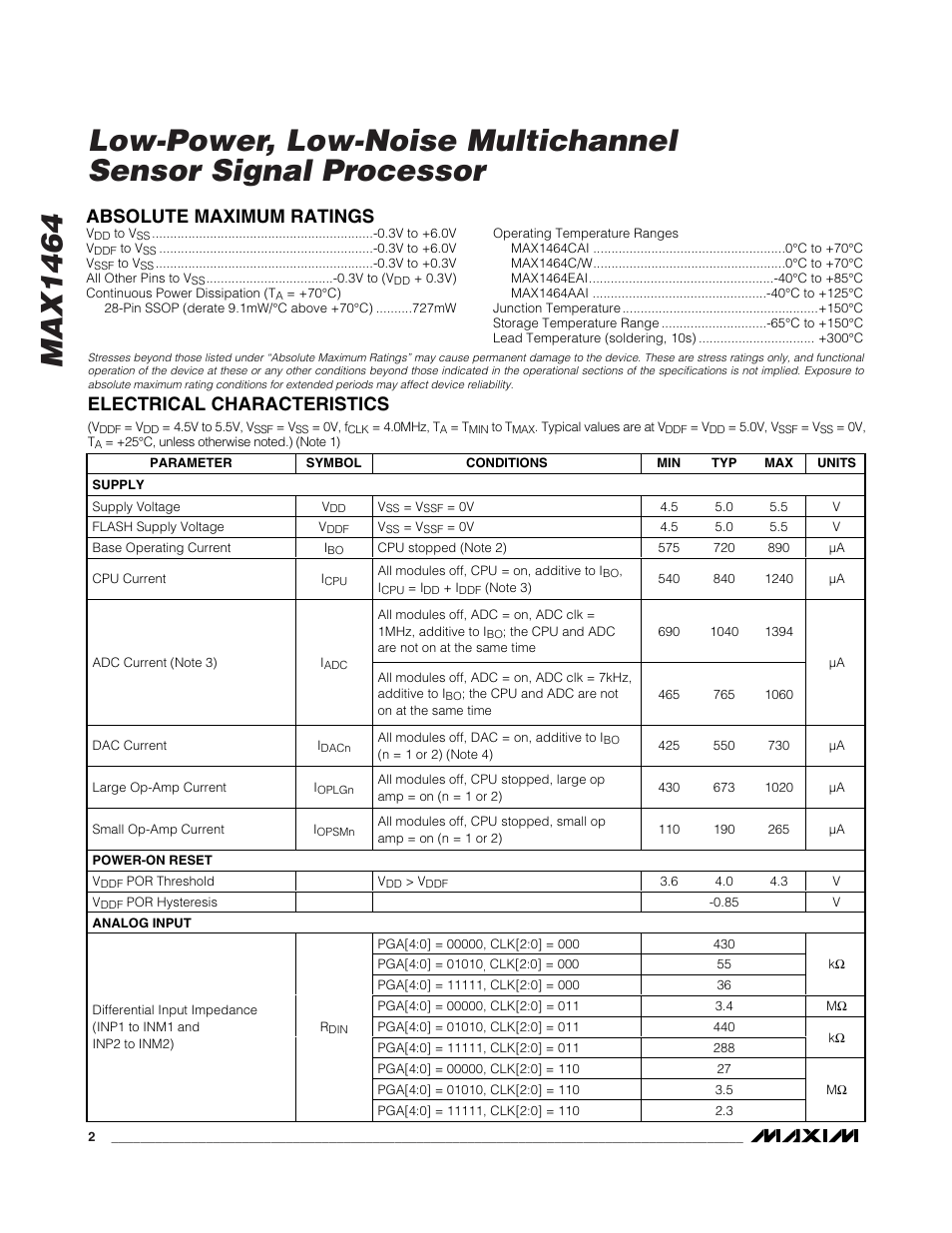 Rainbow Electronics MAX1464 User Manual | Page 2 / 47