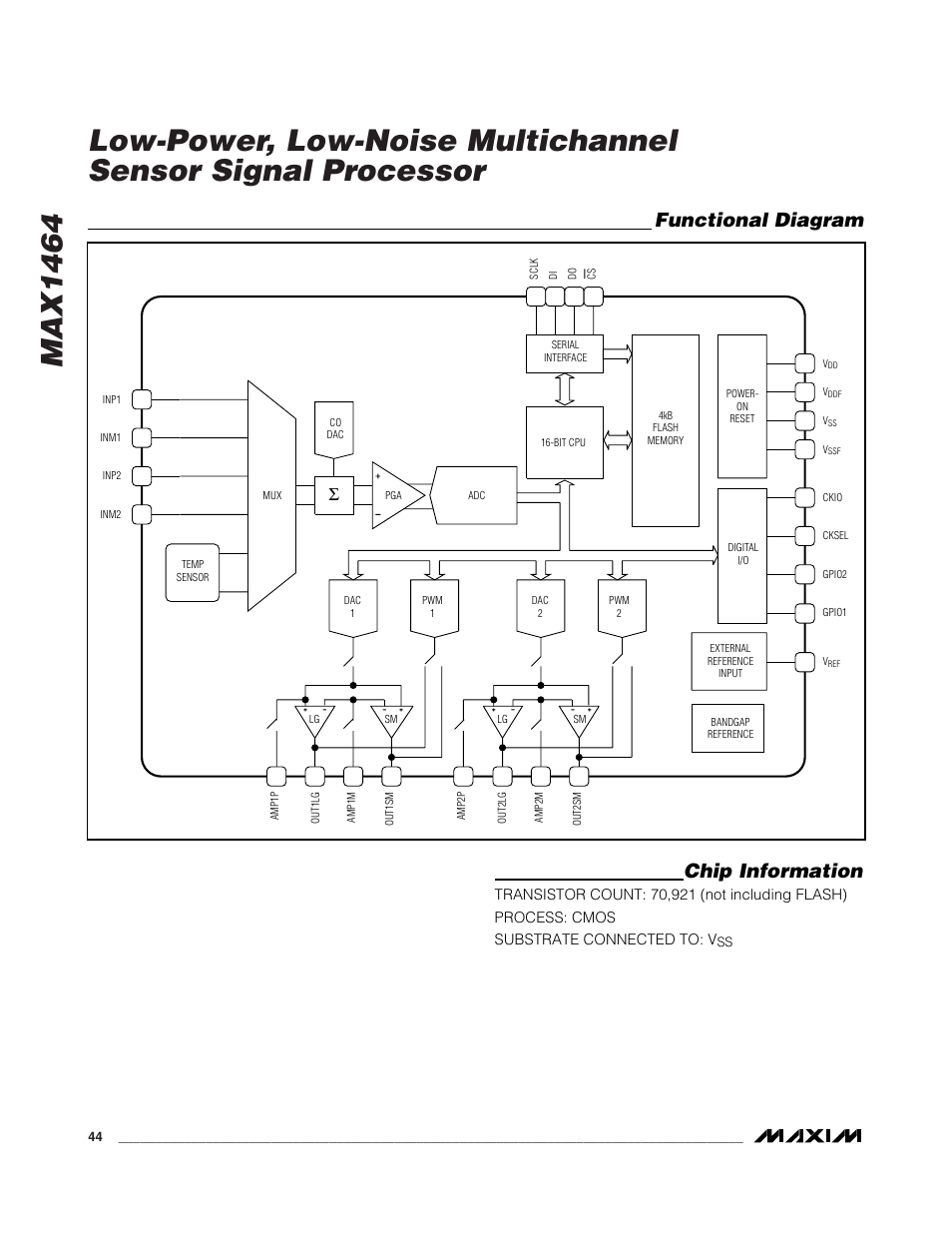 Functional diagram chip information | Rainbow Electronics MAX1464 User Manual | Page 44 / 47
