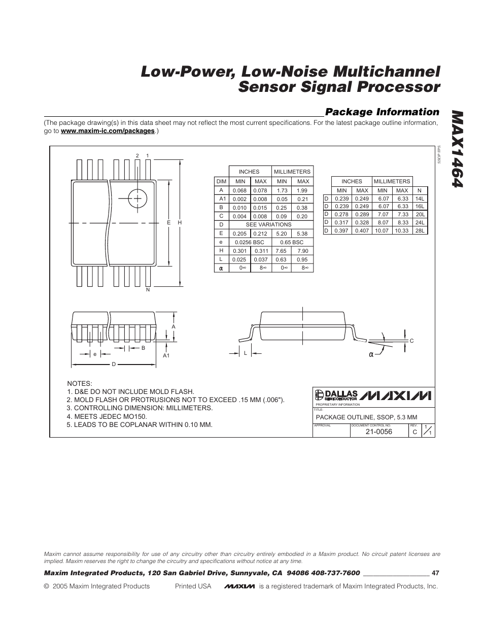 Package information | Rainbow Electronics MAX1464 User Manual | Page 47 / 47