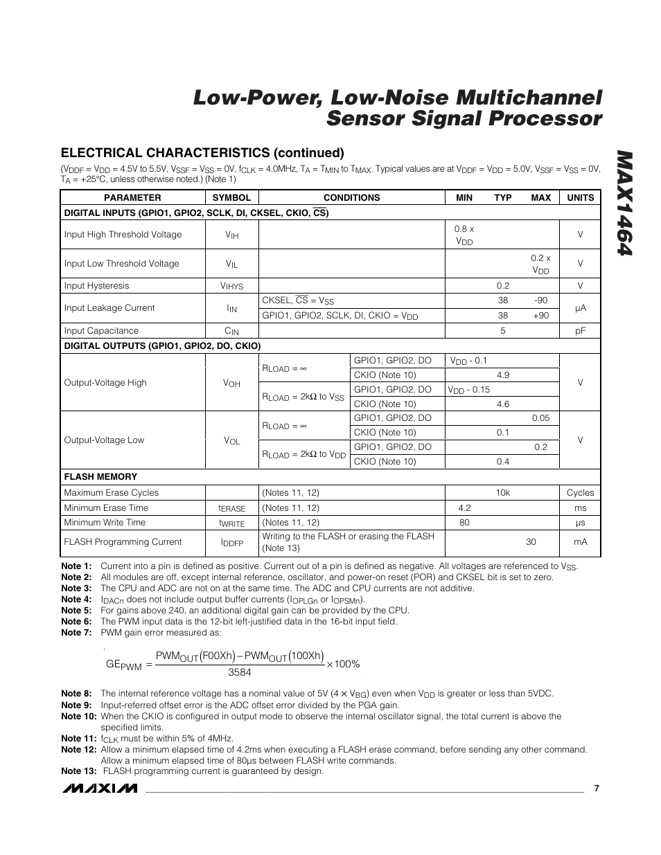Electrical characteristics (continued) | Rainbow Electronics MAX1464 User Manual | Page 7 / 47