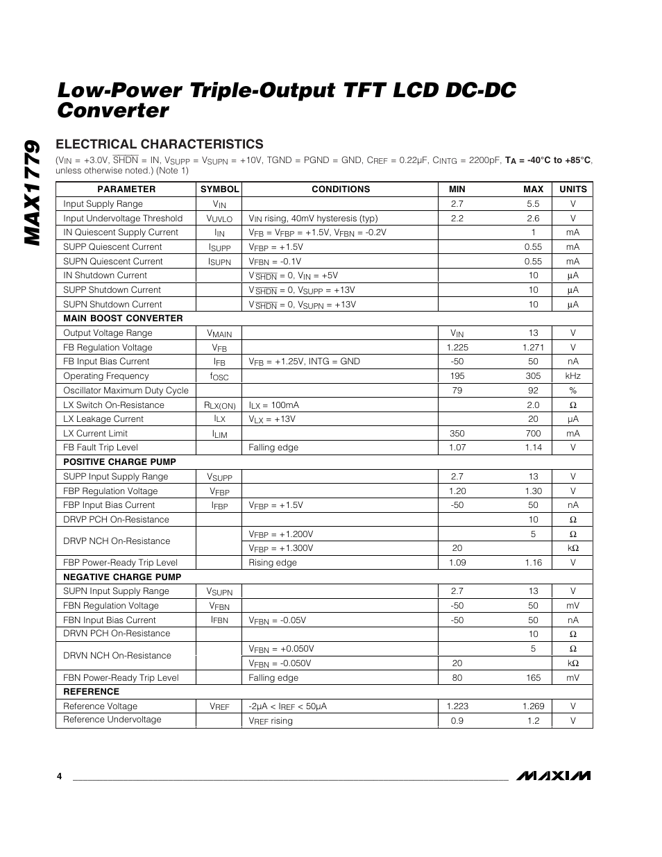 Electrical characteristics | Rainbow Electronics MAX1779 User Manual | Page 4 / 18