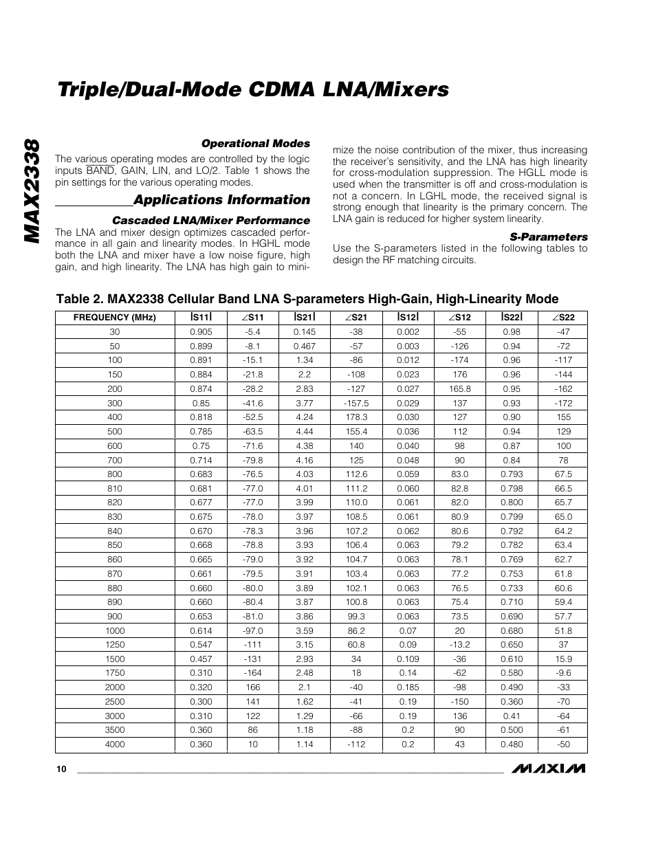 Max2338 triple/dual-mode cdma lna/mixers, Applications information | Rainbow Electronics MAX2338 User Manual | Page 10 / 13