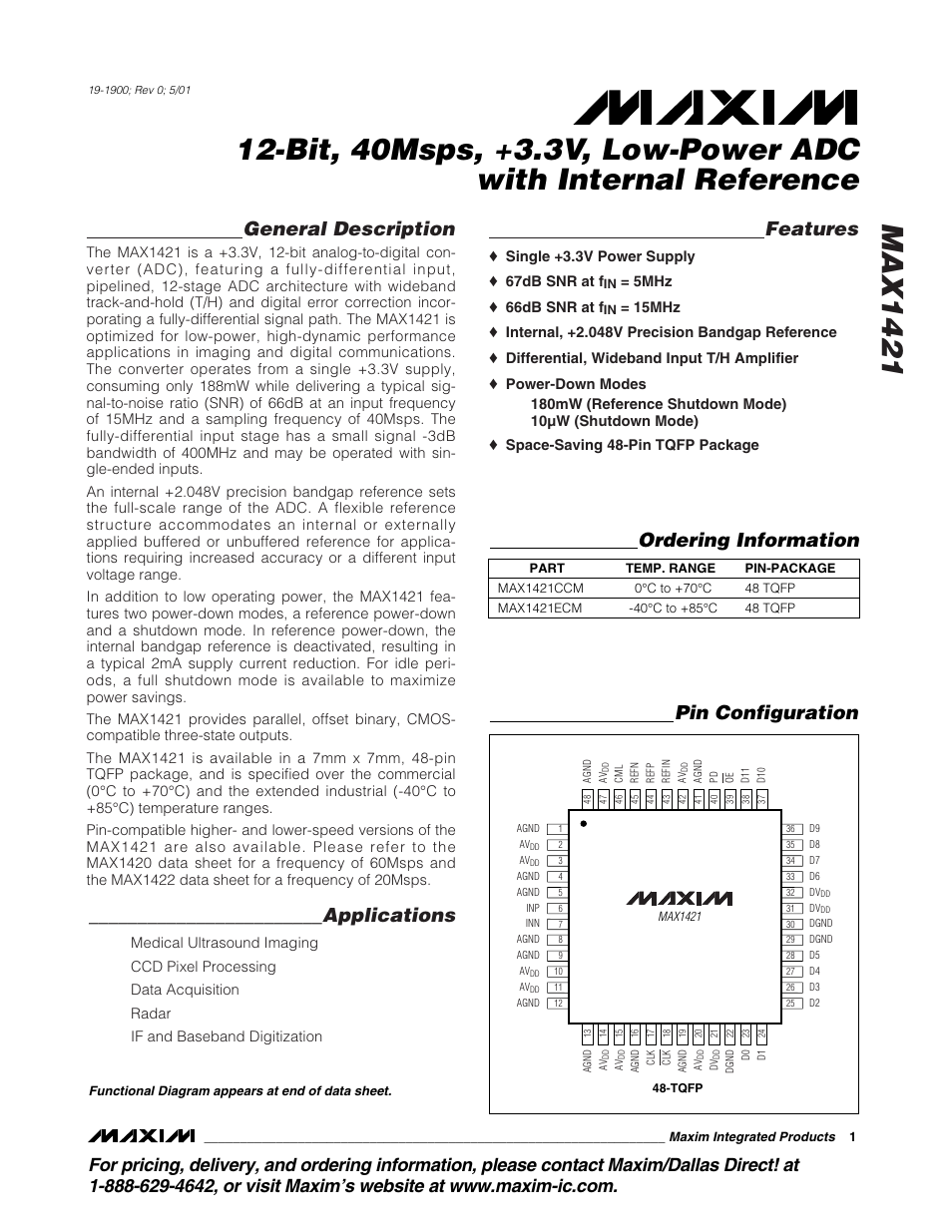 Rainbow Electronics MAX1421 User Manual | 17 pages