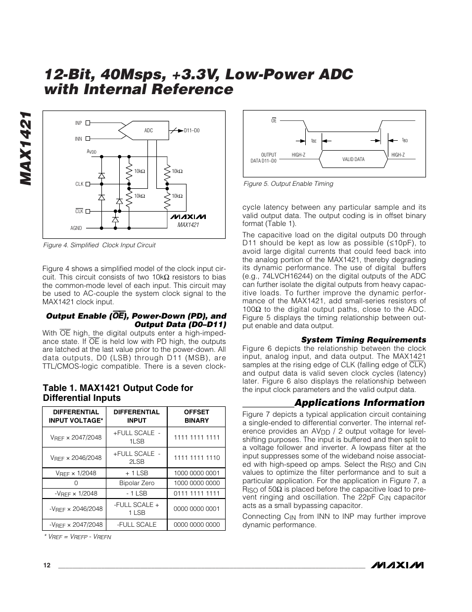Applications information, Ooe e | Rainbow Electronics MAX1421 User Manual | Page 12 / 17