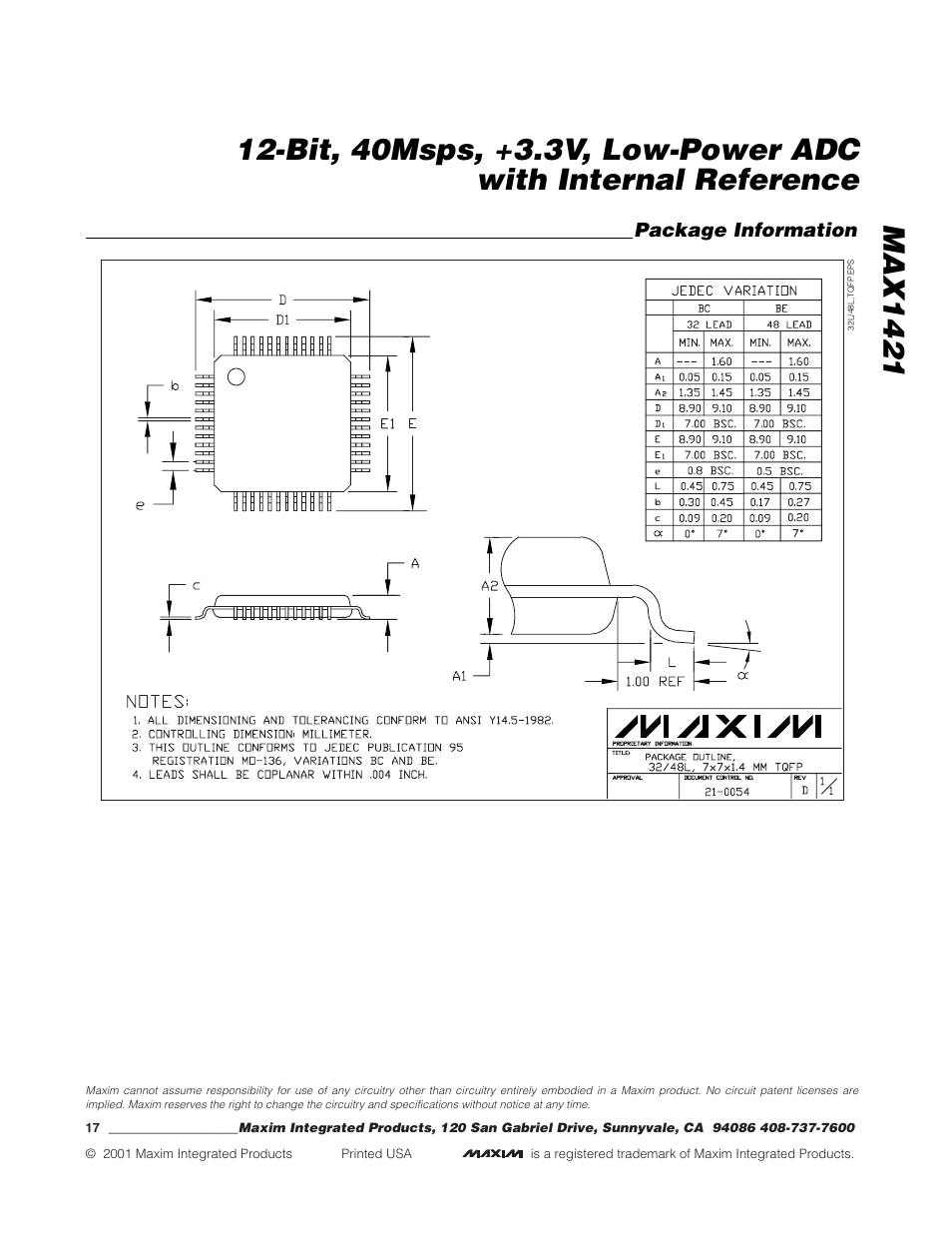 Rainbow Electronics MAX1421 User Manual | Page 17 / 17
