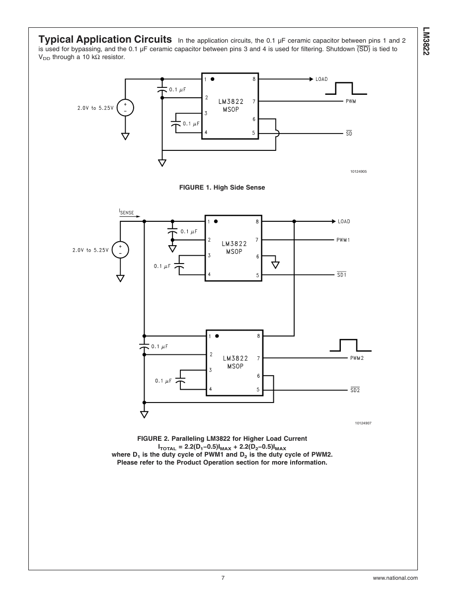 Typical application circuits, Figure 1. high side sense, Lm3822 | Rainbow Electronics LM3822 User Manual | Page 7 / 13