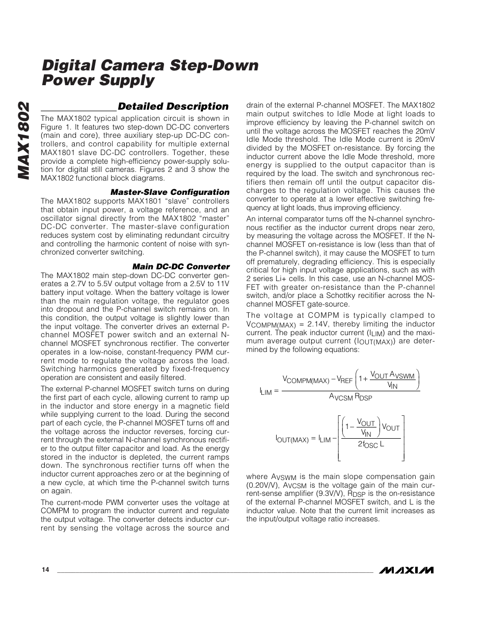 Max1802 digital camera step-down power supply, Detailed description | Rainbow Electronics MAX1802 User Manual | Page 14 / 28