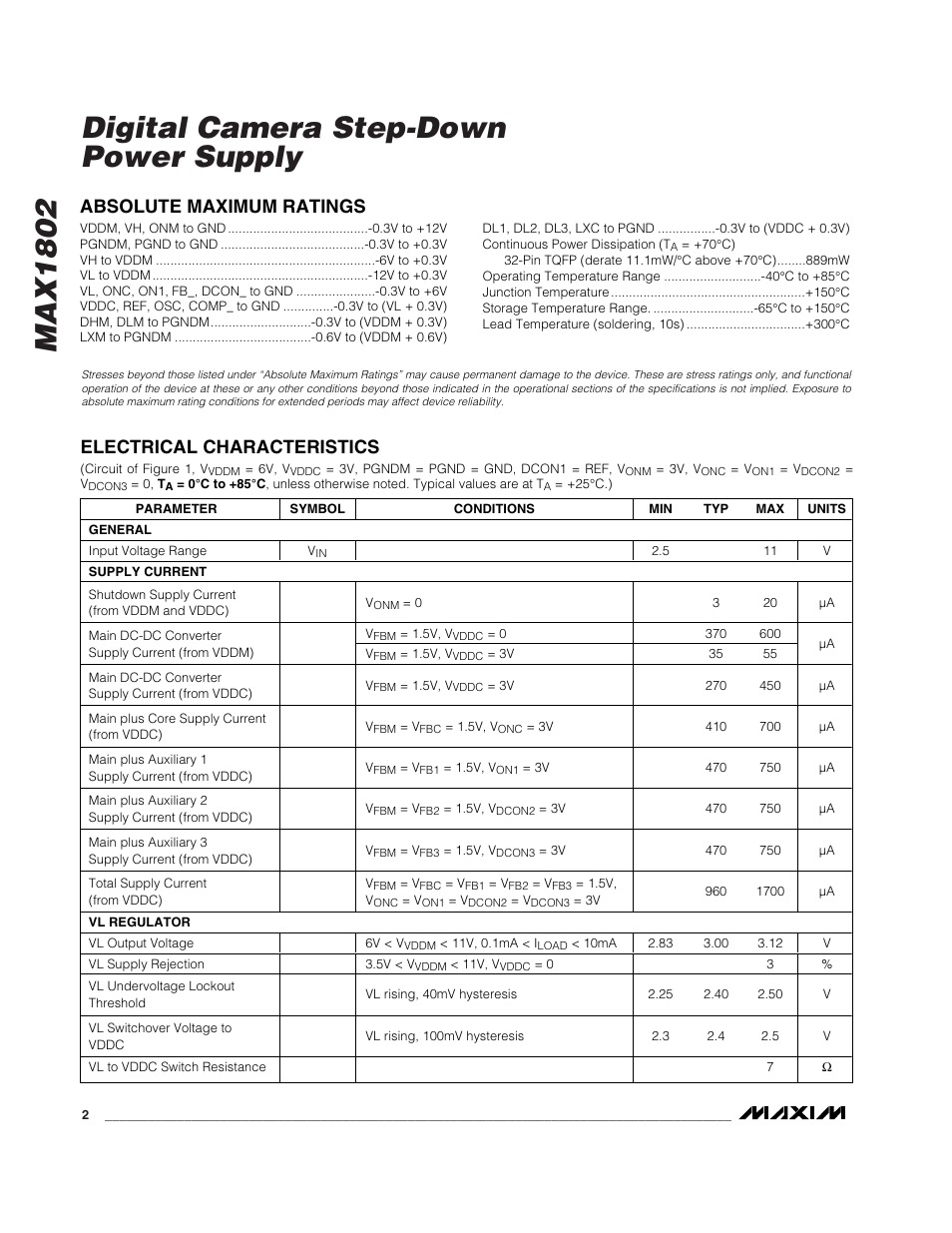 Max1802 digital camera step-down power supply | Rainbow Electronics MAX1802 User Manual | Page 2 / 28