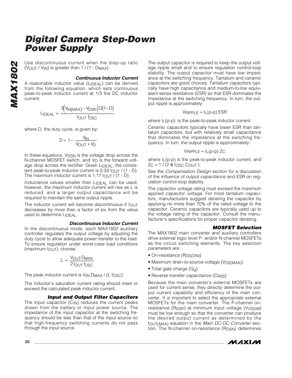 Max1802 digital camera step-down power supply | Rainbow Electronics MAX1802 User Manual | Page 20 / 28