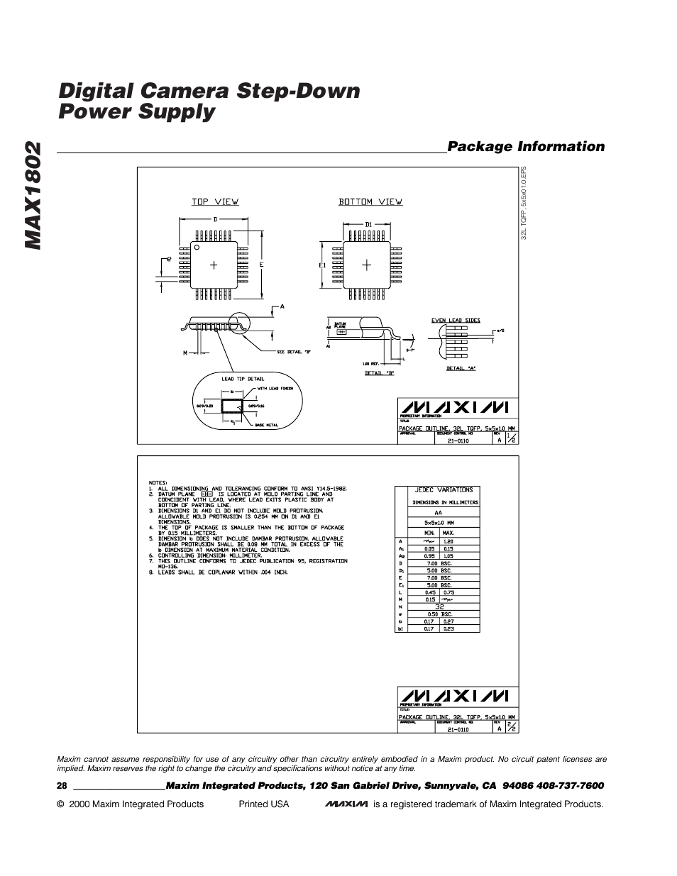 Max1802 digital camera step-down power supply, Package information | Rainbow Electronics MAX1802 User Manual | Page 28 / 28