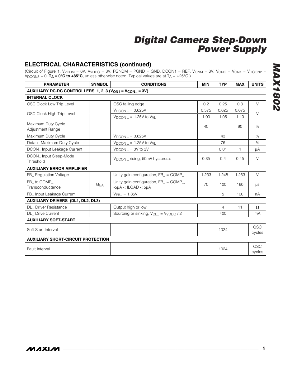 Max1802 digital camera step-down power supply, Electrical characteristics (continued) | Rainbow Electronics MAX1802 User Manual | Page 5 / 28