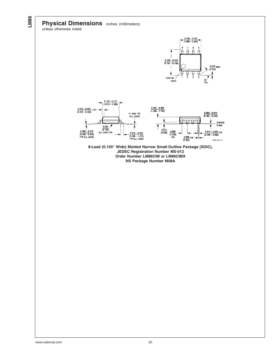 Physical dimensions | Rainbow Electronics LM86 User Manual | Page 20 / 21