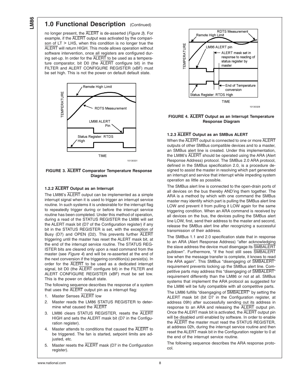 2 alert output as an interrupt, 3 alert output as an smbus alert, 0 functional description | Rainbow Electronics LM86 User Manual | Page 8 / 21