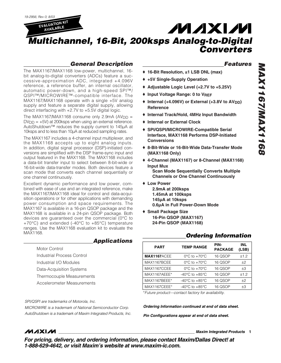 Rainbow Electronics MAX1168 User Manual | 30 pages