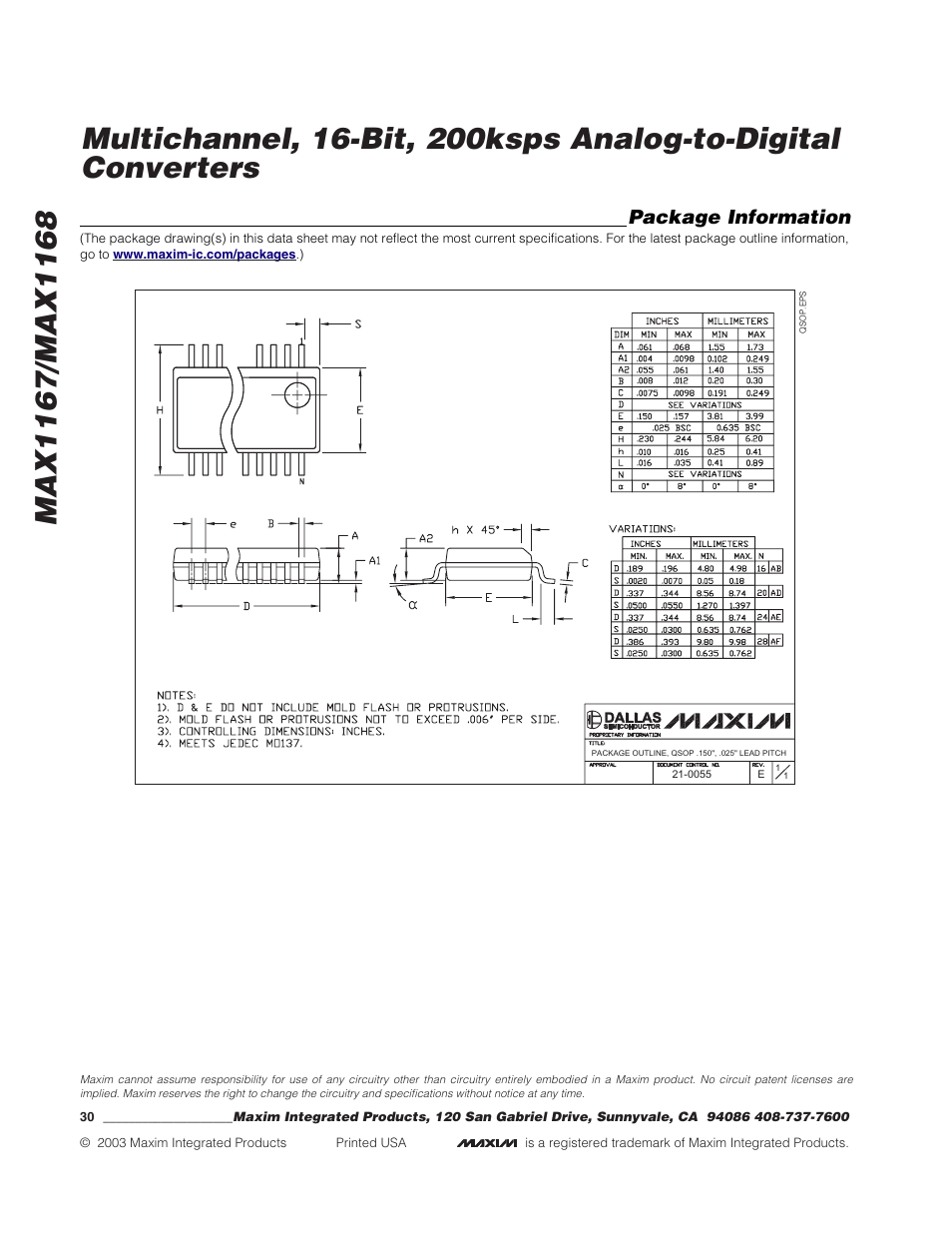Package information | Rainbow Electronics MAX1168 User Manual | Page 30 / 30