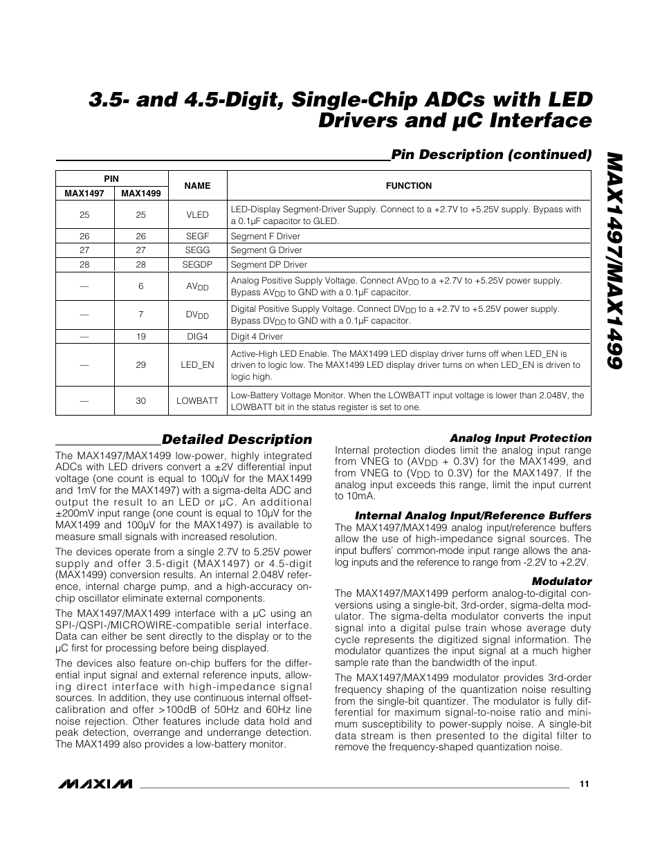 Detailed description, Pin description (continued) | Rainbow Electronics MAX1499 User Manual | Page 11 / 33