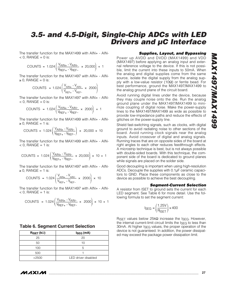 Table 6. segment current selection | Rainbow Electronics MAX1499 User Manual | Page 27 / 33
