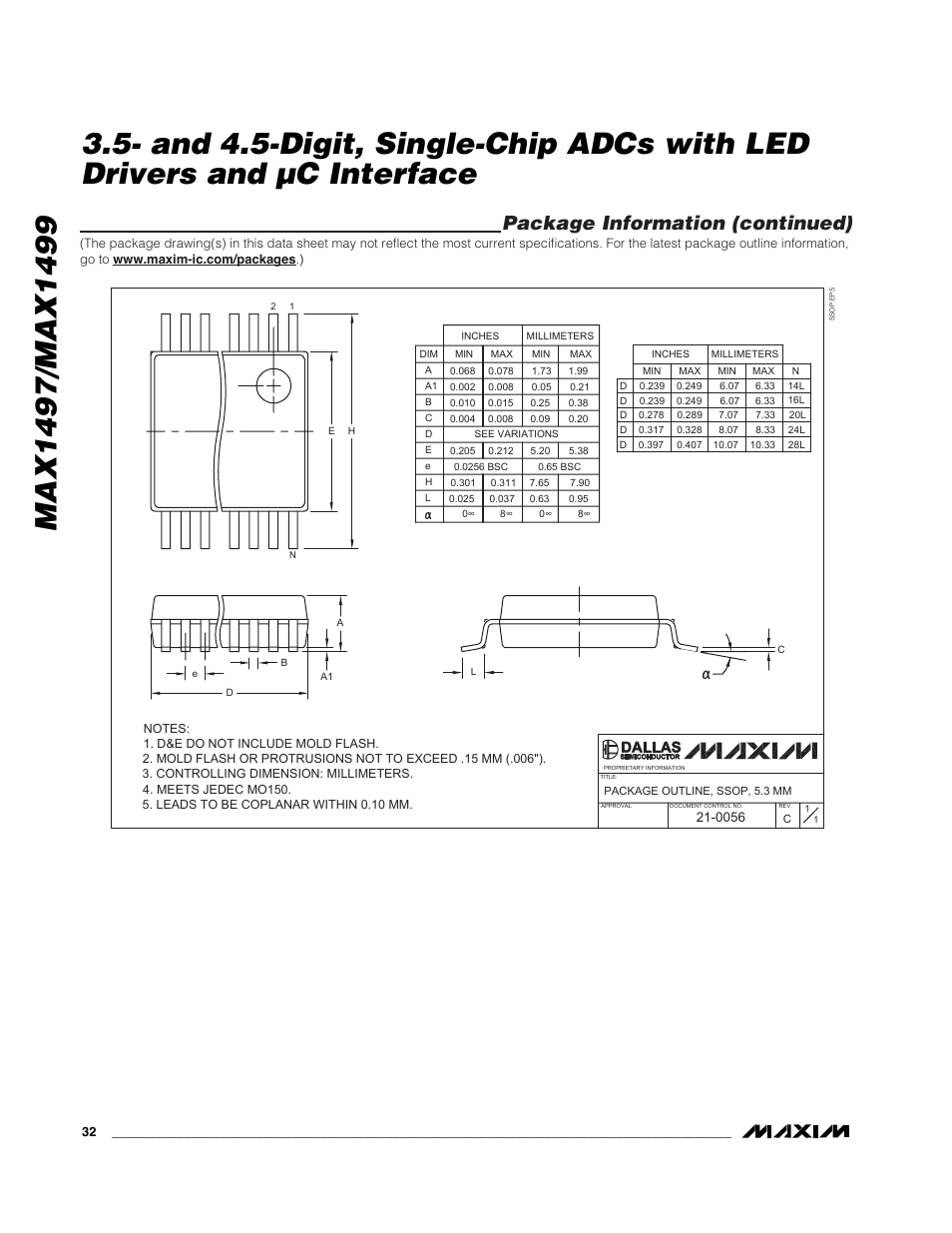 Package information (continued) | Rainbow Electronics MAX1499 User Manual | Page 32 / 33