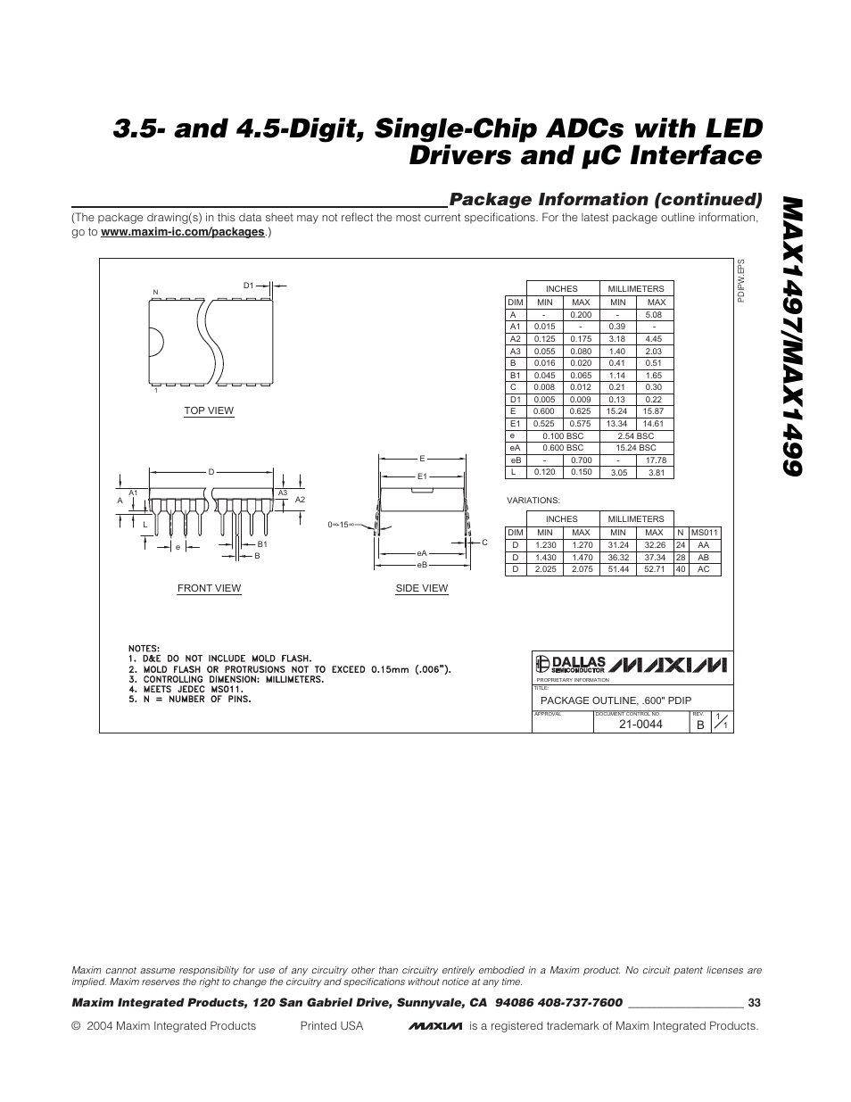 Package information (continued) | Rainbow Electronics MAX1499 User Manual | Page 33 / 33