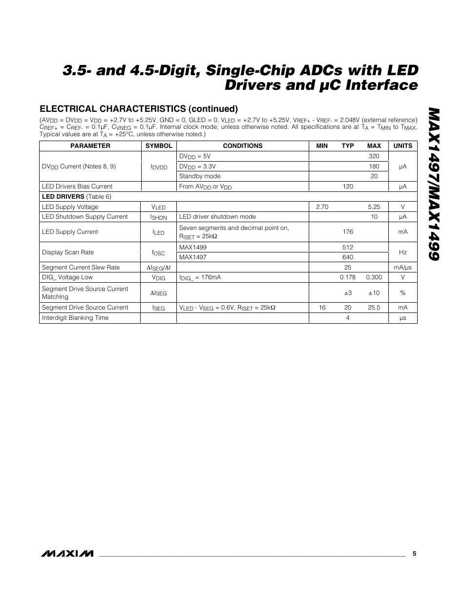 Electrical characteristics (continued) | Rainbow Electronics MAX1499 User Manual | Page 5 / 33