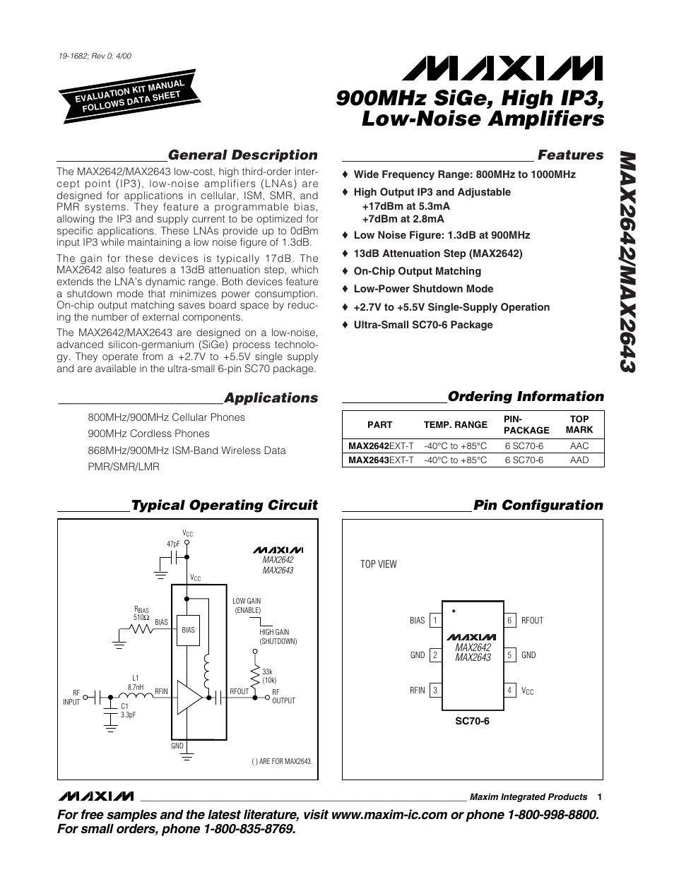 Rainbow Electronics MAX2643 User Manual | 16 pages