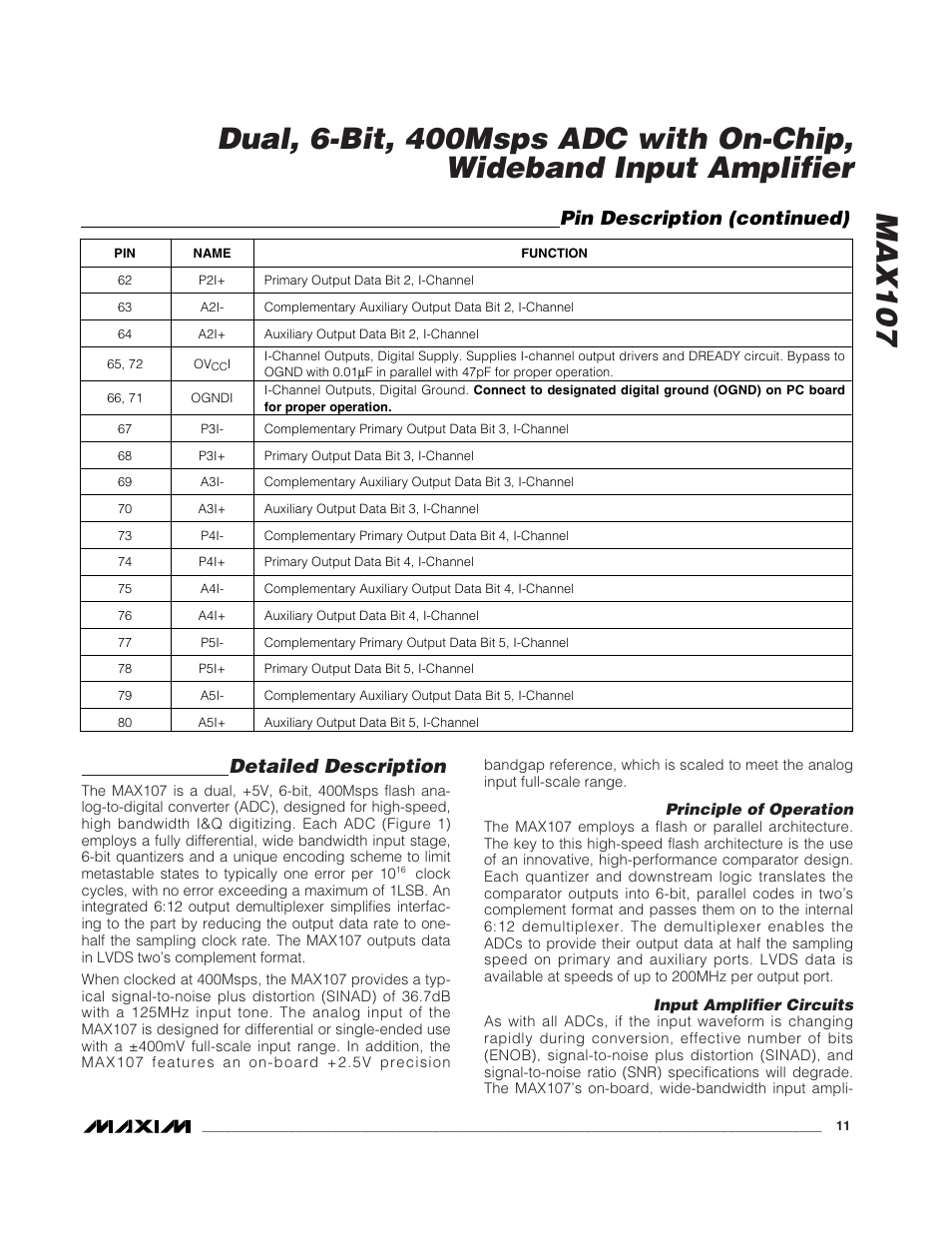 Detailed description, Pin description (continued) | Rainbow Electronics MAX107 User Manual | Page 11 / 21