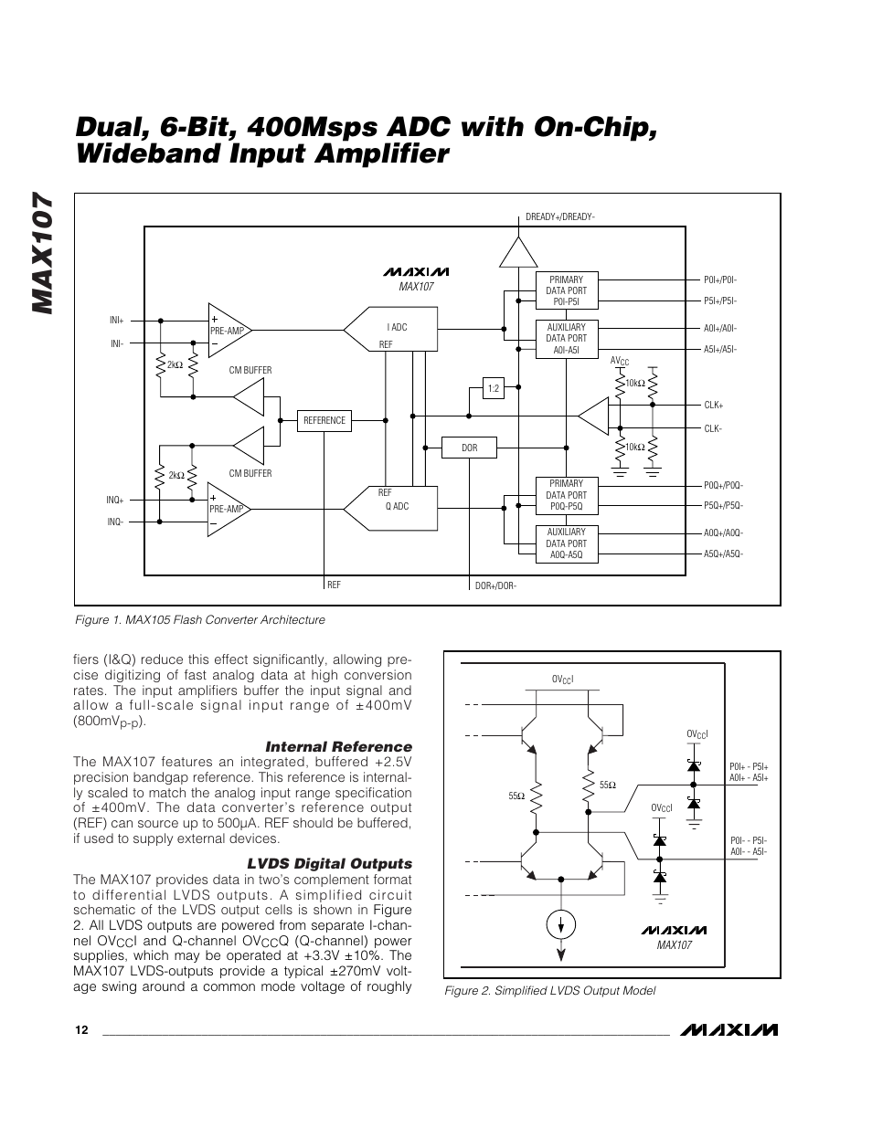 Max107, Internal reference, Lvds digital outputs | Rainbow Electronics MAX107 User Manual | Page 12 / 21