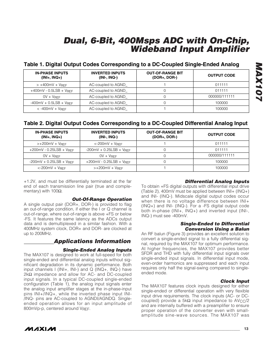 Applications information | Rainbow Electronics MAX107 User Manual | Page 13 / 21