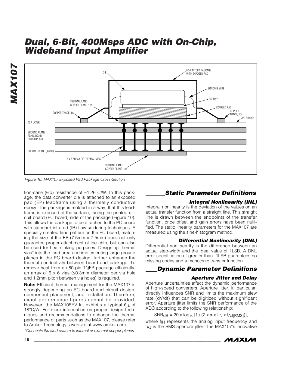 Static parameter definitions, Dynamic parameter definitions | Rainbow Electronics MAX107 User Manual | Page 18 / 21
