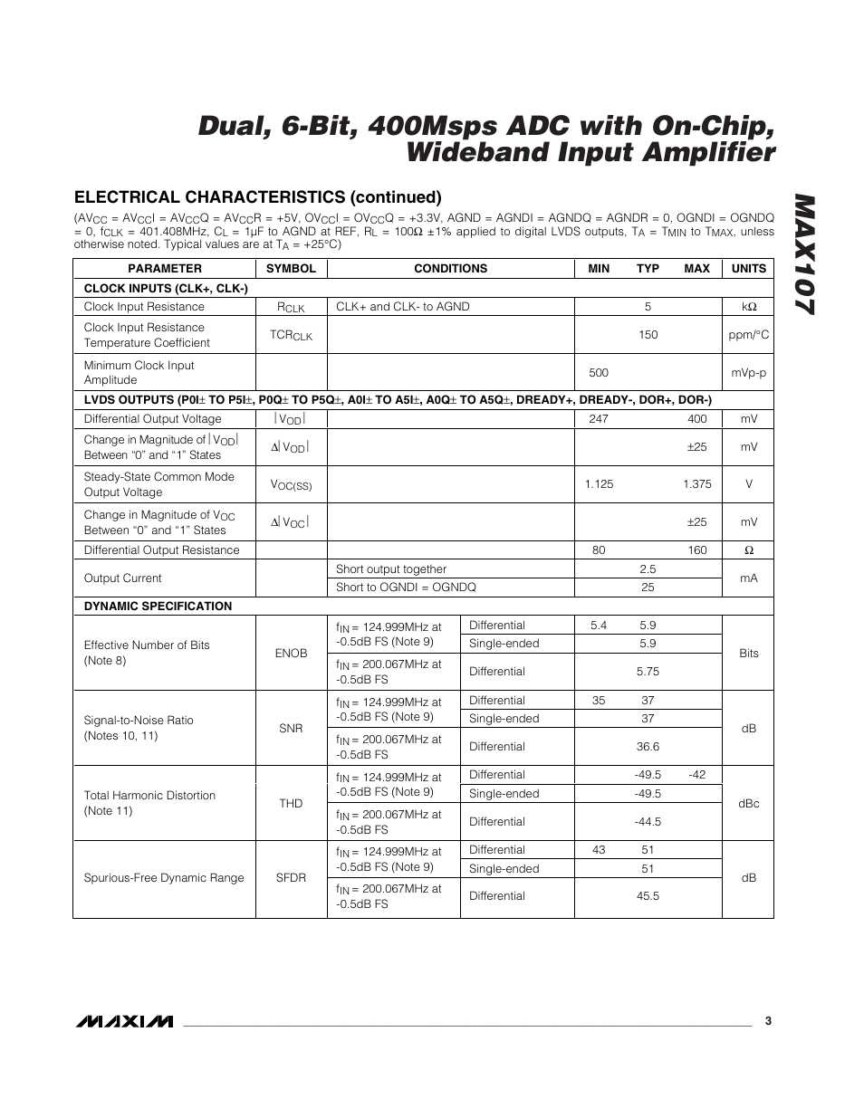 Electrical characteristics (continued) | Rainbow Electronics MAX107 User Manual | Page 3 / 21