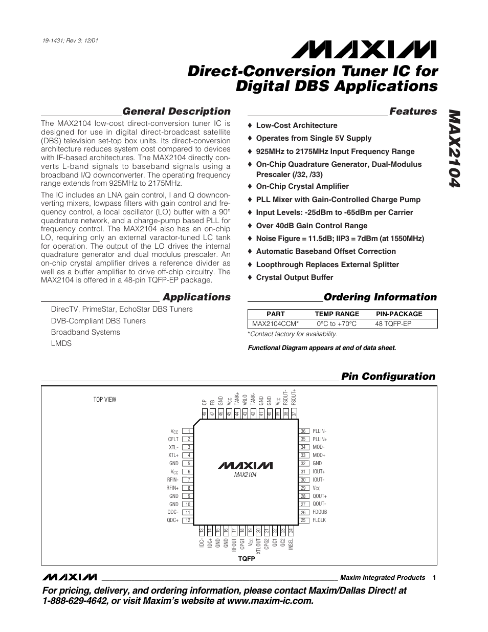 Rainbow Electronics MAX2104 User Manual | 9 pages